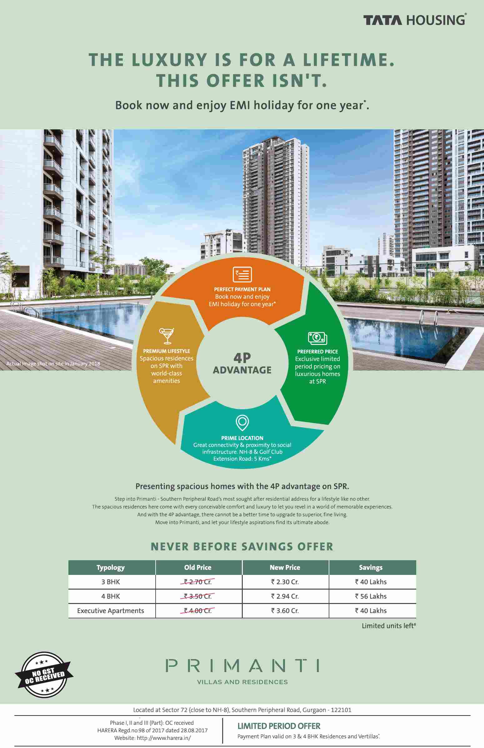 Presenting spacious homes with the 4 P advantage at Tata Primanti in Gurgaon